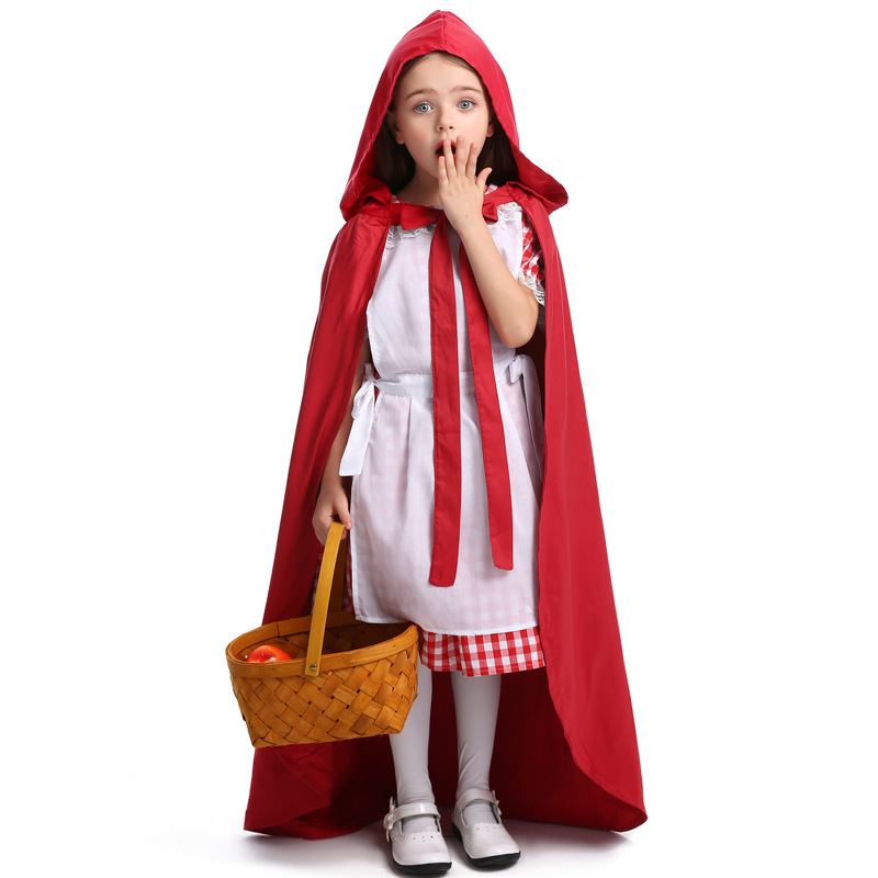 Halloween Costume for Girls Little Red Riding Hood Dress & Red Cloak with hood